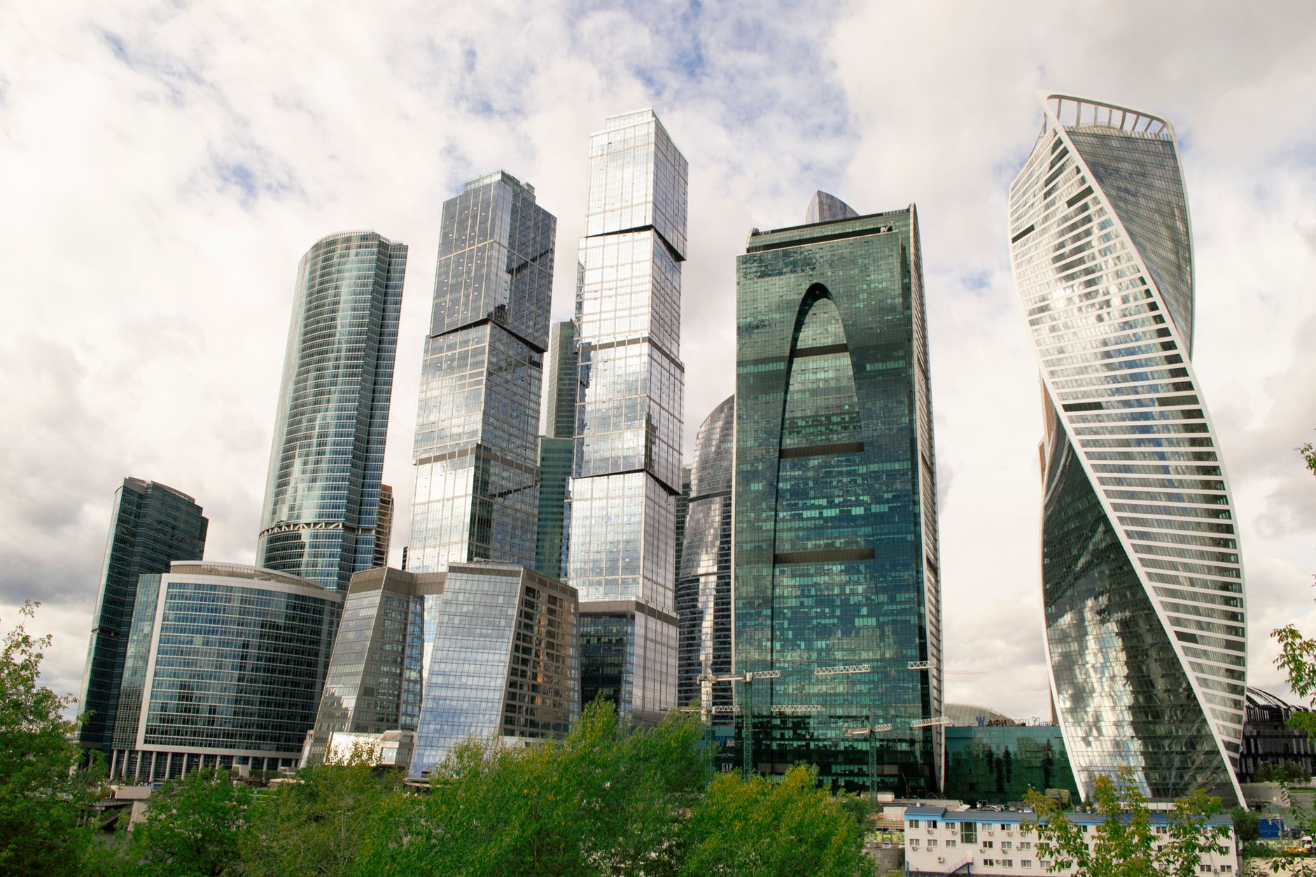 Corporate skyscrapers and financial district representing asset structuring